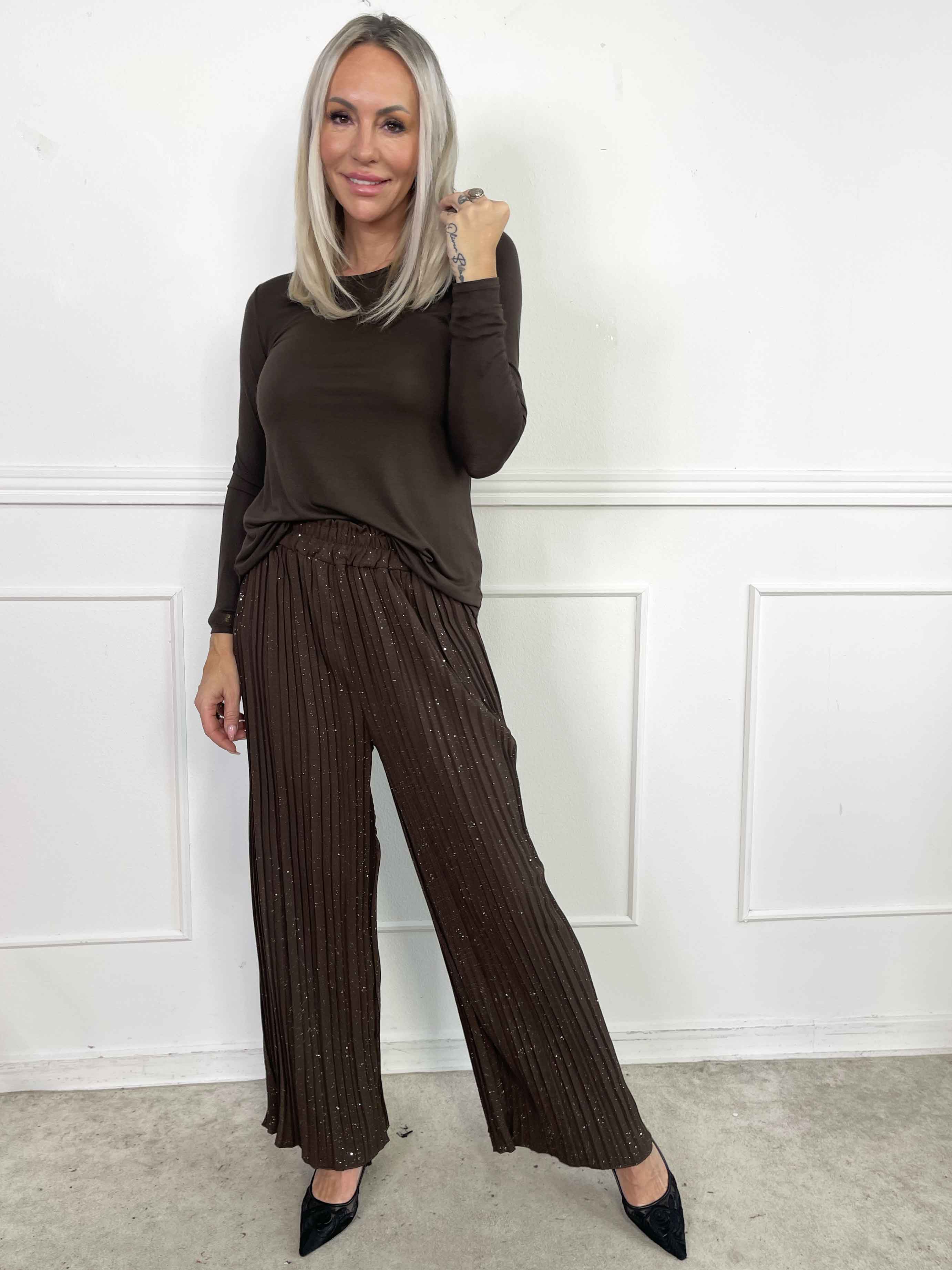 Pola Glitter - Plisserade löst sittande byxor med glitter